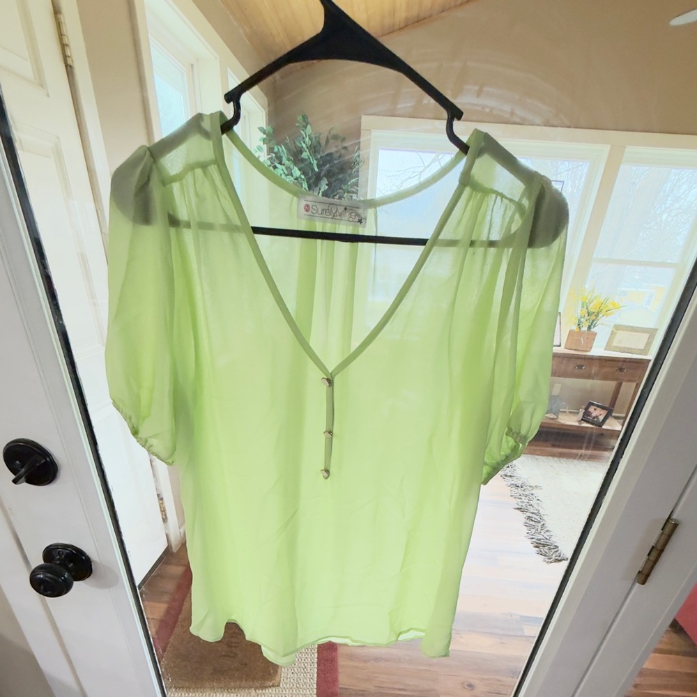 Sheer Green Blouse with Button Detail